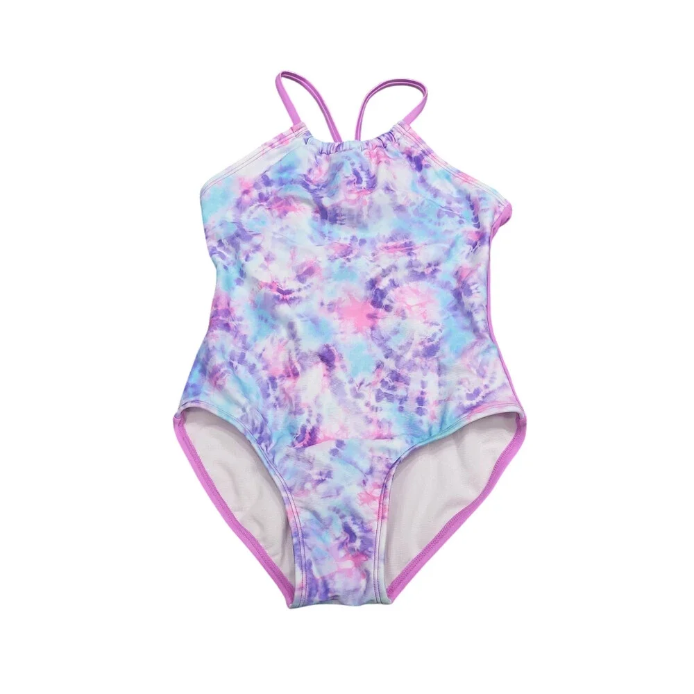 Cat & Jack Girls One Piece Crossback Swimsuit Tie Dye Purple Pink Size Medium 8